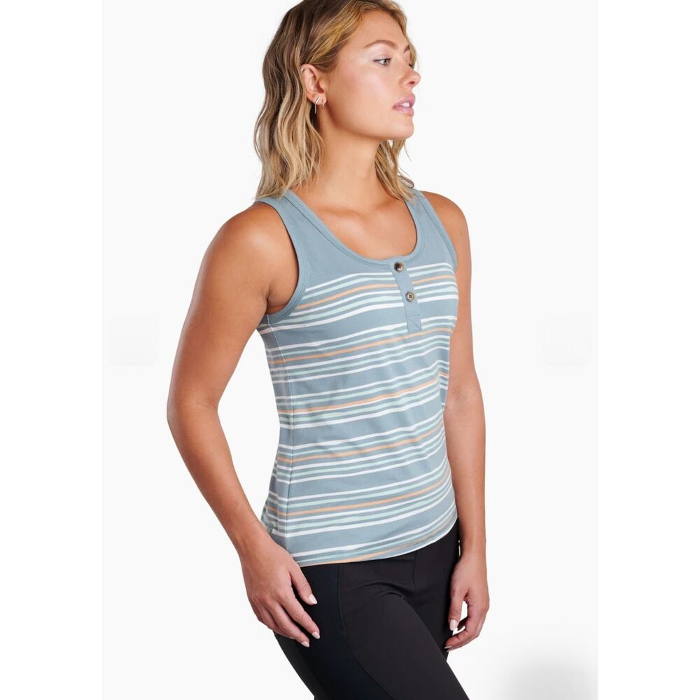 Kuhl Solstice Tank Top Henley Stripe Sz Large Blue Green Shirt Buttons Stretch - Picture 6 of 15